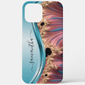 Coques Case-Mate iPhone Monogramme manuscrit Fractal Blue moderne (Verso)