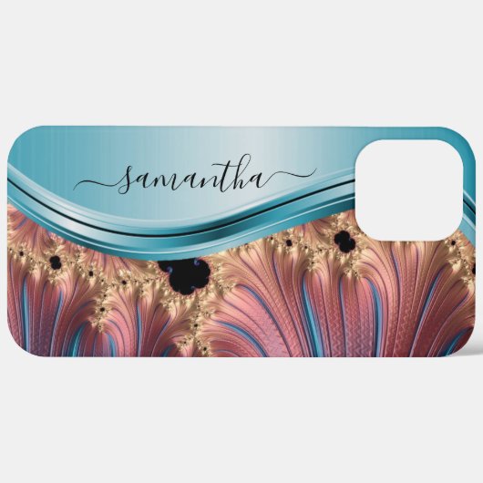 Coques Case-Mate iPhone Monogramme manuscrit Fractal Blue moderne (Retour (horizontal))