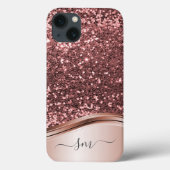 Coques Case-Mate iPhone Monogramme manuscrit Rose or Parties scintillant m (Verso)