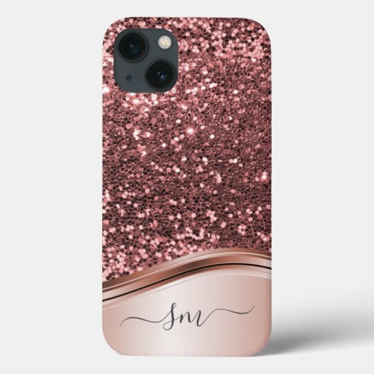 Coques Case-Mate iPhone Monogramme manuscrit Rose or Parties scintillant m (Verso)