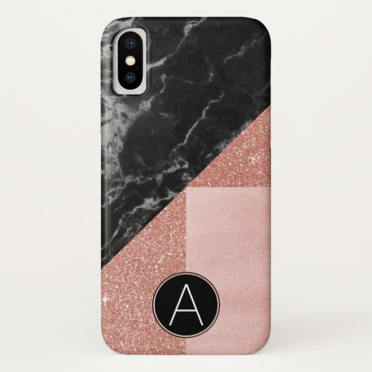 Coques Case-Mate iPhone Monogramme Marbre noir et Rose Parties scintillant (Dos)