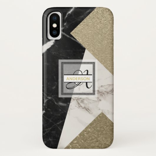 Coques Case-Mate iPhone Monogramme Marbre noir gris or Parties scintillant (Dos)