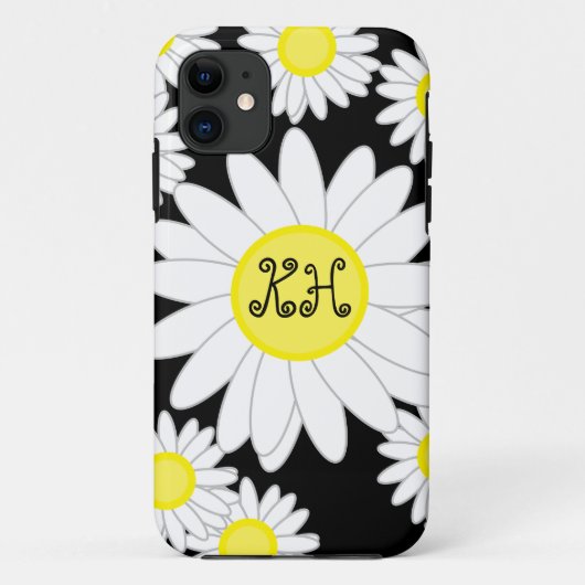 Coques Case-Mate iPhone Monogramme marguerrier noir blanc et jaune (Dos)