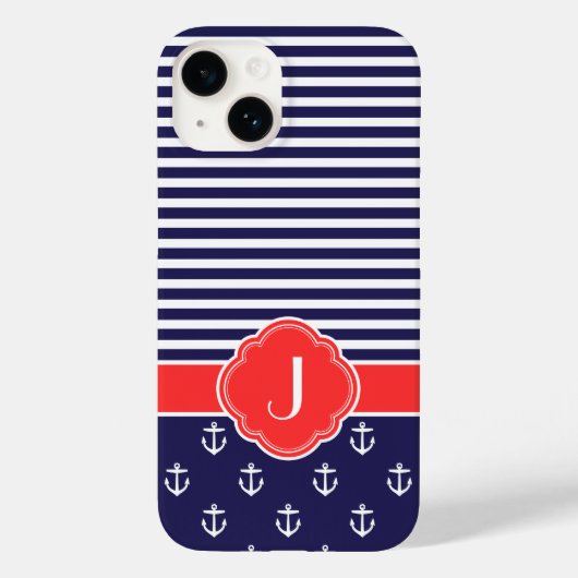 Coques Case-Mate iPhone Monogramme marin bleu et rouge Preppy (Verso)