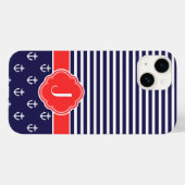 Coques Case-Mate iPhone Monogramme marin bleu et rouge Preppy (Verso (horizontal))