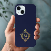 Coques Case-Mate iPhone Monogramme Marine Bleu Élégant Faux Gold Crest Ini