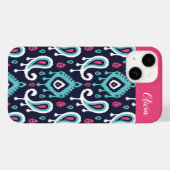 Coques Case-Mate iPhone Monogramme marine et rose Ikat Paisley (Verso (horizontal))