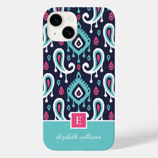 Coques Case-Mate iPhone Monogramme marine et rose Ikat Paisley (Verso)