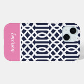 Coques Case-Mate iPhone Monogramme marine et Trellis rose (Verso (horizontal))