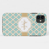 Coques Case-Mate iPhone Monogramme marocain bleu turquoise de motif d'or (Dos (Horizontal))