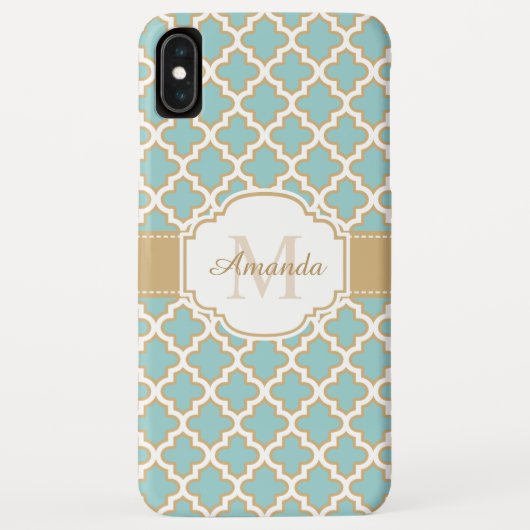 Coques Case-Mate iPhone Monogramme marocain bleu turquoise de motif d'or (Dos)