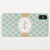 Coques Case-Mate iPhone Monogramme marocain bleu turquoise de motif d'or (Dos (Horizontal))