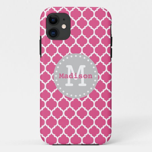 Coques Case-Mate iPhone Monogramme marocain en latogramme rose blanc (Dos)