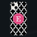 Coques Pour iPhone Monogramme marocain moderne noir et rose<br><div class="desc">Chic Girly Preppy Moderne Marocain Quatrefoil Lattice Design avec Monogramme personnalisé Nom ou Initiale</div>
