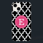 Coques Pour iPhone Monogramme marocain moderne noir et rose<br><div class="desc">Chic Girly Preppy Moderne Marocain Quatrefoil Lattice Design avec Monogramme personnalisé Nom ou Initiale</div>