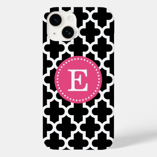 Coques Case-Mate iPhone Monogramme marocain moderne noir et rose (Verso)