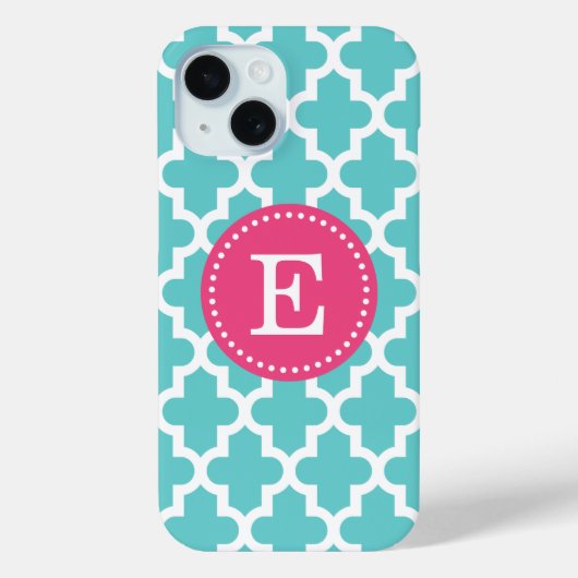 Coques Case-Mate iPhone Monogramme marocain moderne turquoise et rose (Verso)