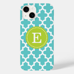 Coques Pour iPhone Monogramme marocain moderne turquoise et vert