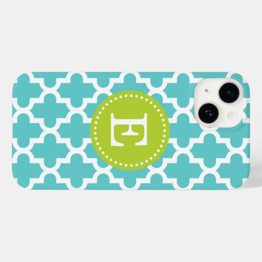Coques Case-Mate iPhone Monogramme marocain moderne turquoise et vert (Verso (horizontal))