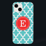 Coques Pour iPhone Monogramme marocain Turquoise et rouge moderne<br><div class="desc">Chic Girly Preppy Moderne Marocain Quatrefoil Lattice Design avec Monogramme personnalisé Nom ou Initiale</div>
