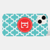 Coques Case-Mate iPhone Monogramme marocain Turquoise et rouge moderne (Verso (horizontal))