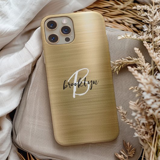 Coques Case-Mate iPhone Monogramme Métal Brossé Or Noir Blanc Script