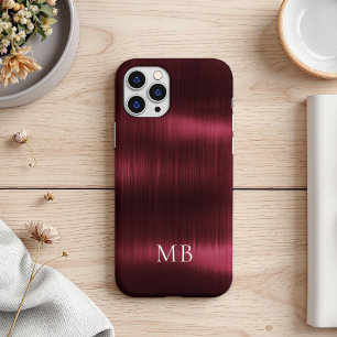 Case-Mate iPhone Case Monogramme Métal Faux Acier Brossé Bourgogne Éléga