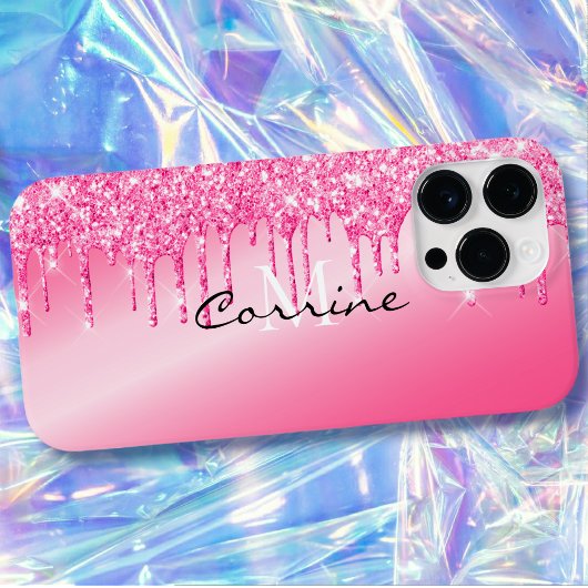 Coques Case-Mate iPhone Monogramme Metallic Hot Rose Parties scintillant D