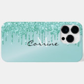 Coques Case-Mate iPhone Monogramme Métallique Aqua Parties scintillant Ble (Verso (horizontal))