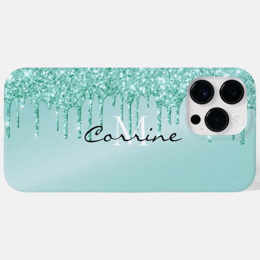 Coques Case-Mate iPhone Monogramme Métallique Aqua Parties scintillant Ble (Verso (horizontal))