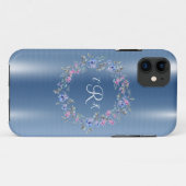 Coques Case-Mate iPhone Monogramme métallique Blue Floral Girly (Dos (Horizontal))