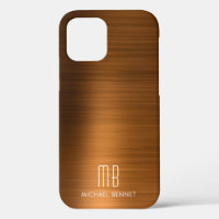Monogramme métallique Brown cuivre Coque-Mate iPho