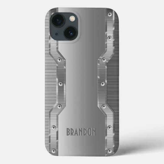 Coques Case-Mate iPhone Monogramme métallique gris argenté brossé métal (Verso)