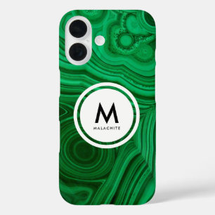 Coques iPhone 16 Monogramme minéral malachite - Beau vert