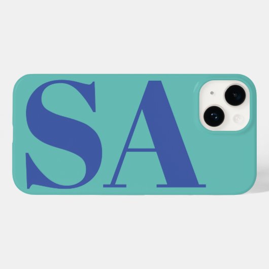 Coques Case-Mate iPhone Monogramme minimal bleu moderne (Verso (horizontal))