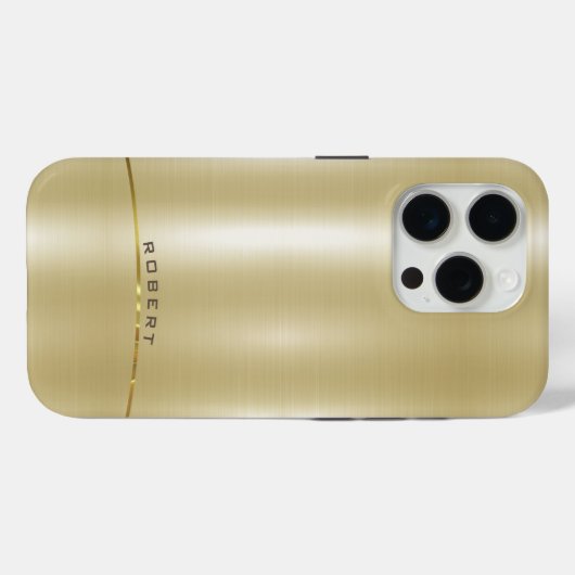 Coques Case-Mate iPhone Monogramme minimal en or métallique (Verso (horizontal))