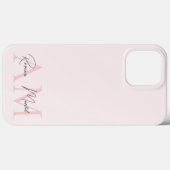 Coques Case-Mate iPhone Monogramme minimal initial et nom Pastel rose (Verso (horizontal))