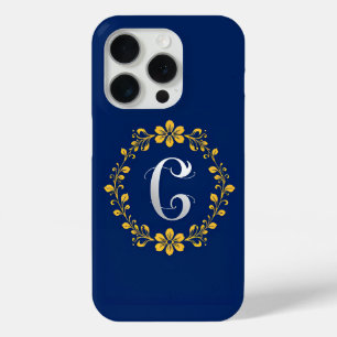 Coque iPhone 15 Pro Monogramme Minimal Luxe Initiale C Propre Or
