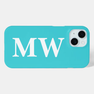 Coque Pour iPhone 15 Monogramme minimaliste bleu turquoise initial mode