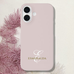 Coques iPhone 16 Monogramme minimaliste blush rose or blanc chic