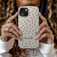 Monogramme minimaliste chic noir et beige à pois