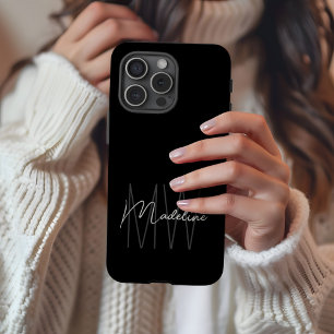 Coques iPhone 16 Pro Max Monogramme minimaliste moderne noir