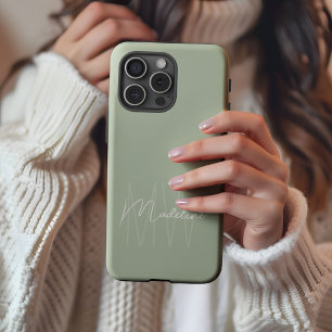 Coques iPhone 16 Pro Max Monogramme Minimaliste Moderne Vert Sauge Clair