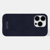 Coques Case-Mate iPhone Monogramme Minuit Bleu Faux cuir look (Verso (horizontal))