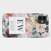 Coques Case-Mate iPhone monogramme moderne aquarelle florale élégant (Dos (Horizontal))