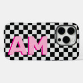Coques Case-Mate iPhone Monogramme Moderne avec Ombre Rose sur Damier Init (Verso (horizontal))