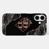 Coques Case-Mate iPhone Monogramme moderne B Noir Agate Marbre Rose Or (Verso (horizontal))
