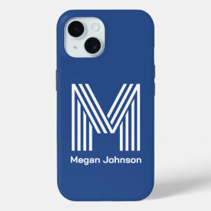 Coque Pour iPhone 15 Monogramme Moderne Bleu