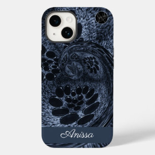 Coque Pour iPhone 14 Monogramme moderne bleu Denim Swirl Plus Pro Max)