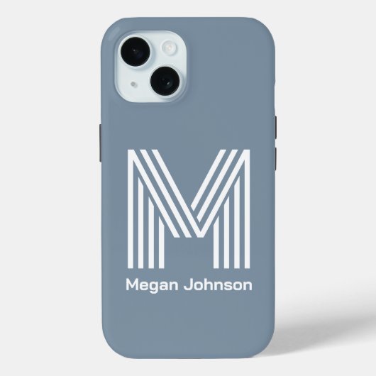 Coques Case-Mate iPhone Monogramme Moderne Bleu Poussiéreux (Verso)